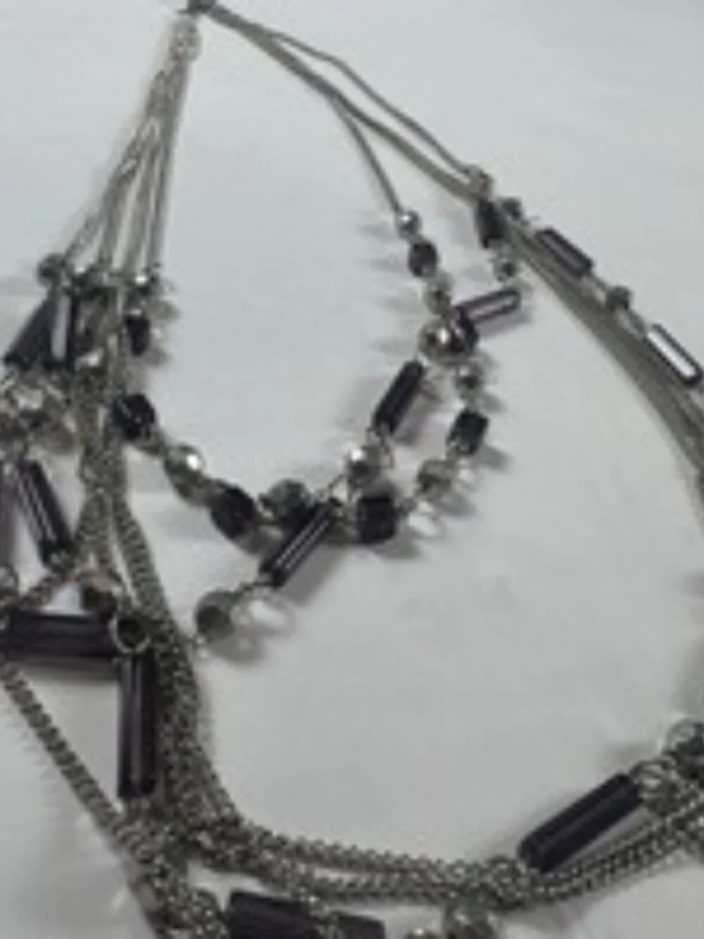 Vintage Y2K Multi Strand Necklace Silver Tone Layered Smoke Purple Glass Bead 18